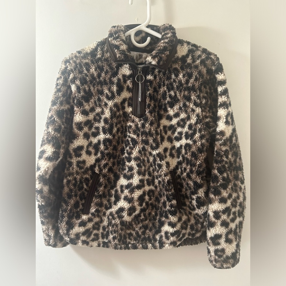 Cuddly Sherpa Fleece Zip-Up Cheetah Print Girls size 14/16